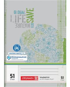 Brunnen Schulheft Recycling A6 liniert Lin 51 grau-grün 32 Blatt