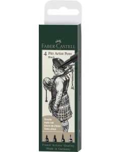 Faber-Castell Tuschestift PITT artist pen Set 4er Etui schwarz (breit)