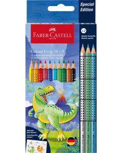 Faber-Castell Buntstifte Colour Grip Dinosaurier 10+3 Stk. im Kartonetui 