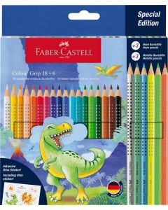Faber-Castell Buntstifte Colour Grip Dinosaurier 18+6er im Kartonetui 