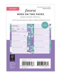 Filofax Pocket Kalendereinlage 2025 1 Woche auf 2 Seiten Illustrated Diary Floral mehrsprachig