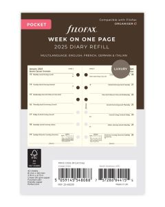 Filofax Pocket Kalendereinlage 2025 1 Woche auf 1 Seite Cotton Cream mehrsprachig