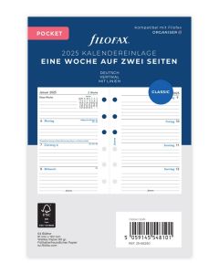 Filofax Pocket Kalendereinlage 2025 1 Woche auf 2 Seiten Weiß Deutsch