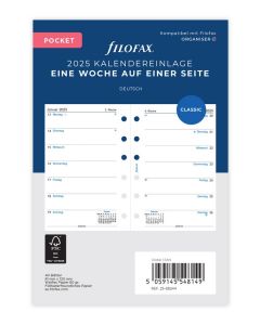 Filofax Pocket Kalendereinlage 2025 1 Woche auf 1 Seite Weiß Deutsch
