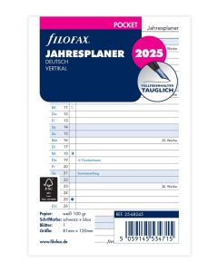 Filofax Pocket Kalendereinlage 2025 Jahresplan Leporello Weiß Deutsch