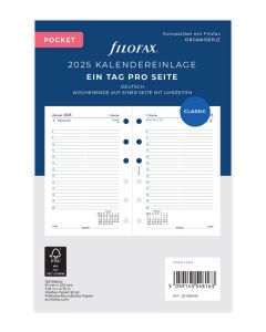 Filofax Pocket Kalendereinlage 2025 1 Tag auf 1 Seite Weiß Deutsch