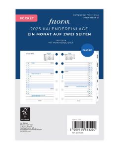 Filofax Pocket Kalendereinlage 2025 1 Monat auf 2 Seiten Weiß Deutsch
