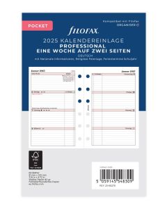 Filofax Pocket Kalendereinlage 2025 1 Woche auf 2 Seiten Professional Deutsch