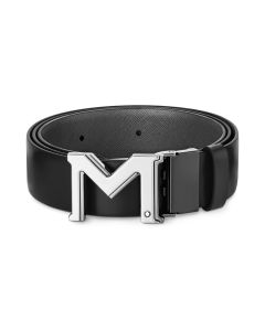 Montblanc Gürtel mit M-Schließe in Palladium- und Ruthenium-Finish schwarz/grau 35 mm