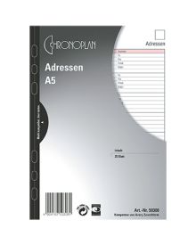 Chronoplan Adresseinlage 14,85 x 21 cm (B x H), für: alle gängigen Terminplaner, Universallochung, 25 Bl./Pack.