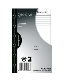 Chronoplan Adresseinlage Mini, 7,9 x 12,5 cm (B x H), für: alle gängigen Terminplaner, Universallochung, 16 Bl./Pack.