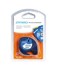 DYMO® Schriftbandkassette LetraTag, 12 mm x 4 m (B x L), laminiert, Farbe des Schriftbandes: weiß, Druckfarbe: schwarz