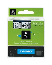DYMO® Schriftbandkassette D1, 6 mm x 7 m (B x L), laminiert, Farbe des Schriftbandes: transparent, Druckfarbe: schwarz