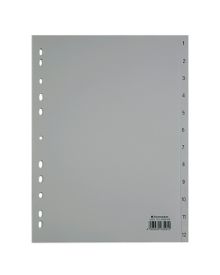 Soennecken Register 1-12, volle Höhe, für: DIN A4, 22,5 x 29,7 cm (B x H), 11fach Lochung, Polypropylen, 0,115 mm, grau