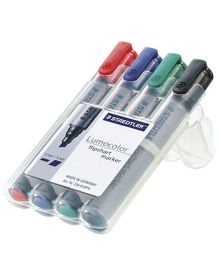 STAEDTLER® Flipchartmarker Lumocolor®, Keilspitze, ca. 2 oder 5 mm, rot, blau, grün, schwarz, nachfüllbar, Box mit 4 Farben