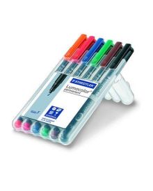 STAEDTLER® Folienschreiber Lumocolor® permanent, ca. 0,6 mm, Schreibfarbe: rot, blau, orange, grün, braun, schwarz, 6 St./Pack.