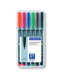 STAEDTLER® Folienschreiber Lumocolor® permanent, ca. 0,4 mm, Schreibfarbe: rot, blau, orange, grün, braun, schwarz, 6 St./Pack.