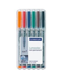 STAEDTLER® Folienschreiber Lumocolor® non-permanent, ca. 0,6 mm, Schreibfarbe: rot, blau, orange, grün, braun, schwarz, 6 St./Pack