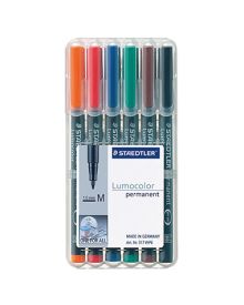 STAEDTLER® Folienschreiber Lumocolor® permanent, ca. 1 mm, Schreibfarbe: rot, blau, orange, grün, braun, schwarz, 6 St./Pack.