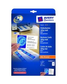 Avery Zweckform Visitenkarte DIN A4, 10 Karten/Bl., 185 g/qm, weiß, 10 Bl./Pack.