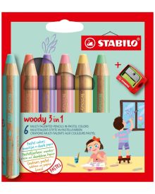 STABILO Aquarellfarbstift WOODY Pastell im 6er Etui inklusive Spitzer 