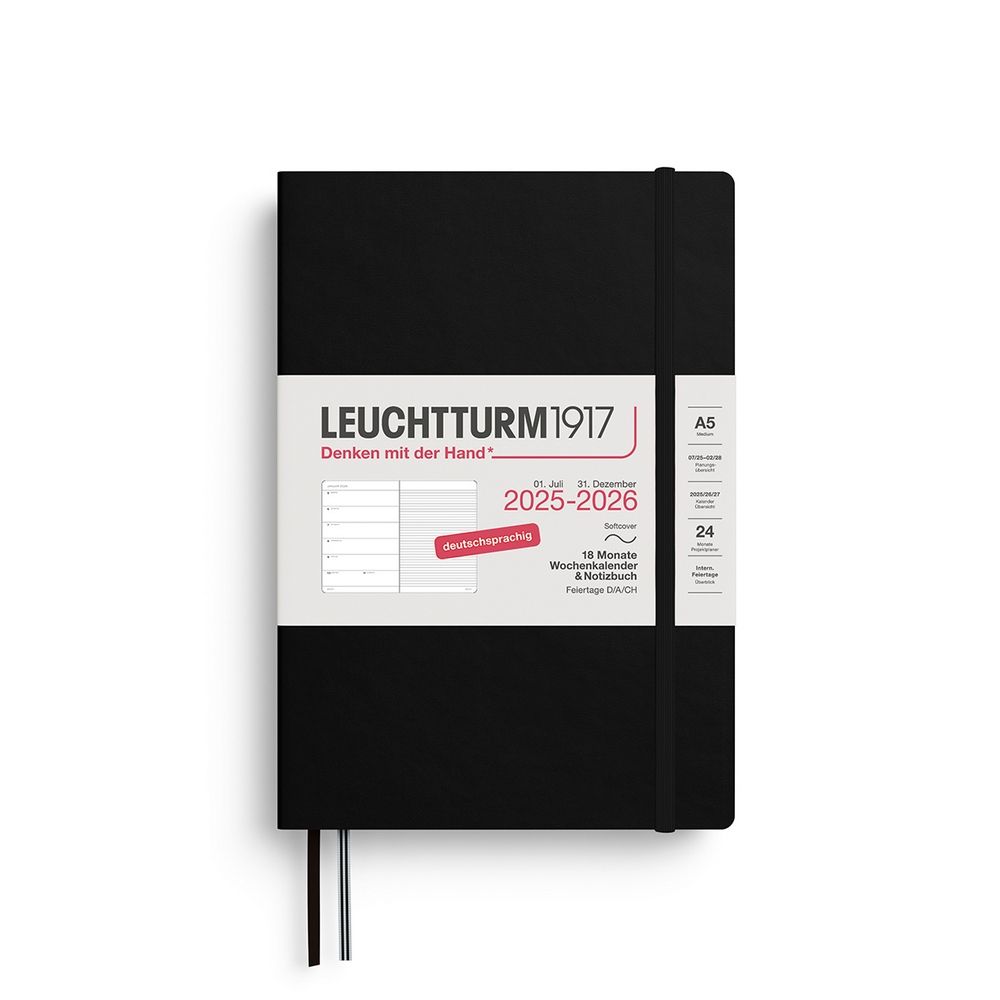 Leuchtturm1917 18 Monatskalender & Notizbuch 1 Woche auf 1 Seite 2026 Medium A5 Softcover Liniert