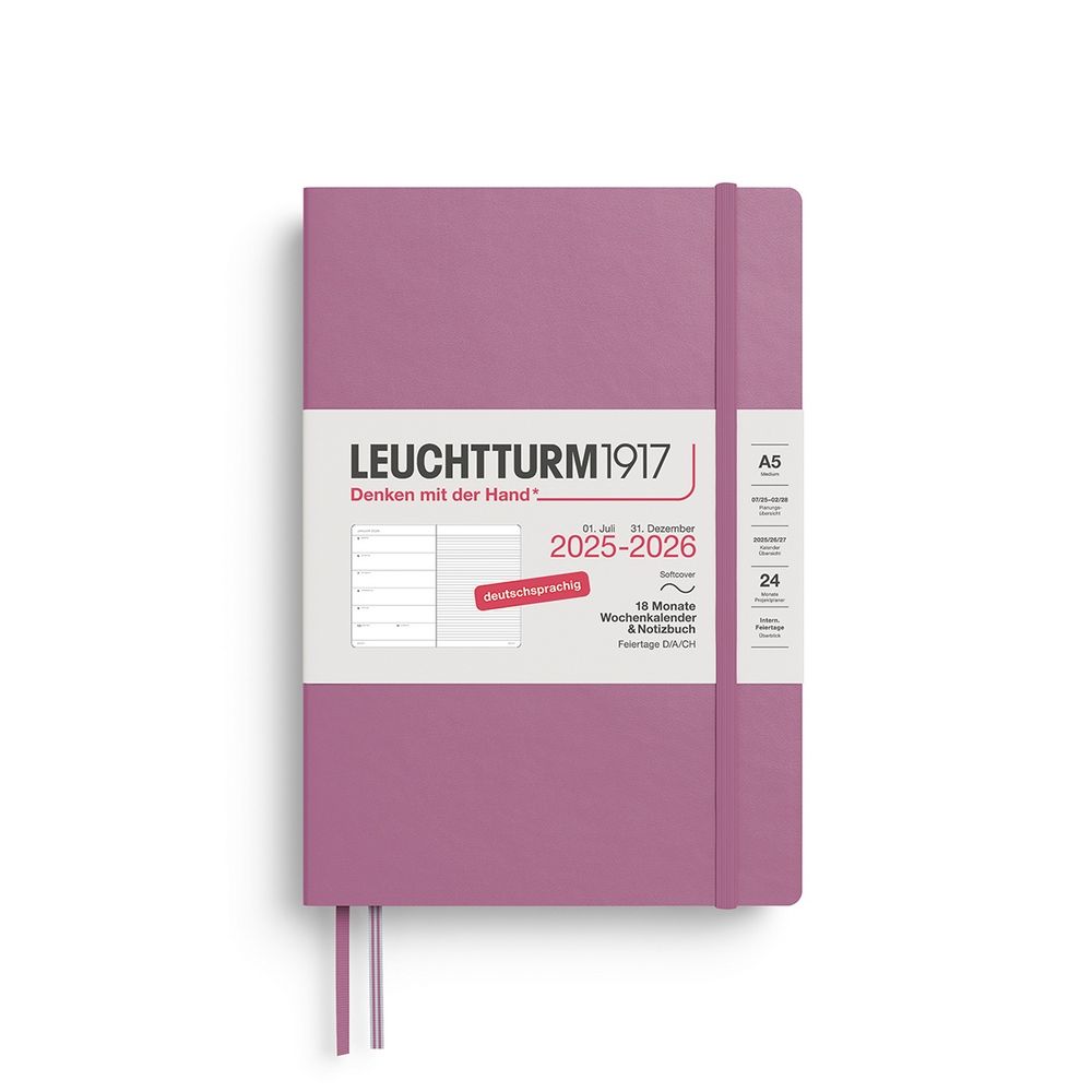 Leuchtturm1917 18 Monatskalender & Notizbuch 1 Woche auf 1 Seite 2026 Medium A5 Softcover Liniert