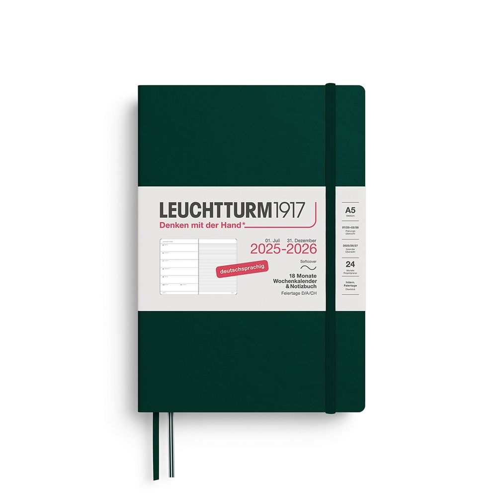 Leuchtturm1917 18 Monatskalender & Notizbuch 1 Woche auf 1 Seite 2026 Medium A5 Softcover Liniert