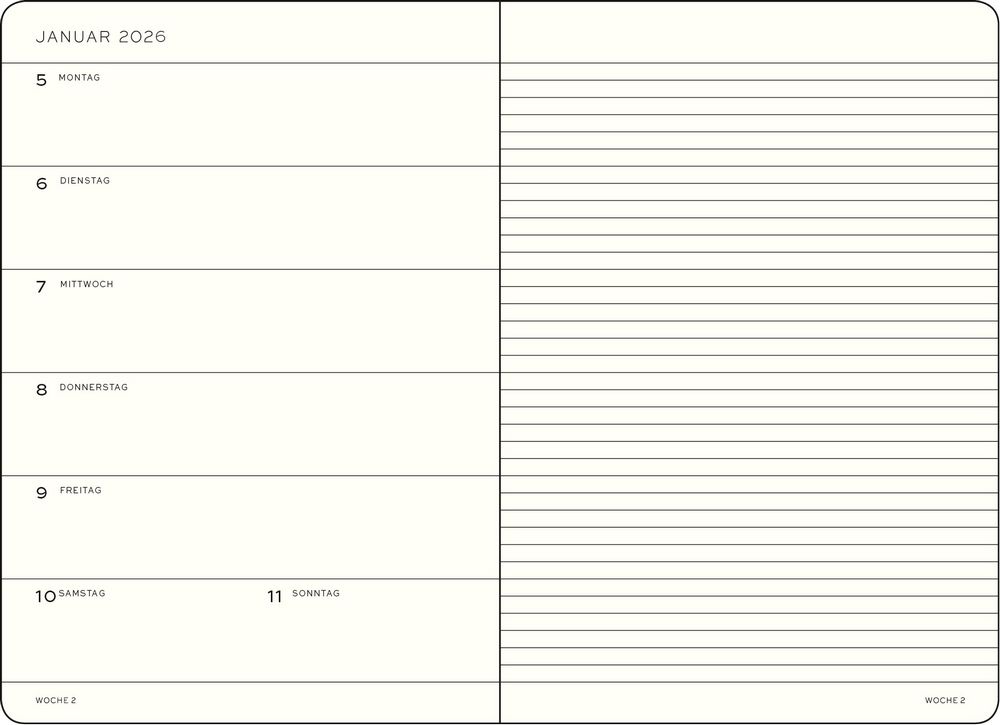 Leuchtturm1917 18 Monatskalender & Notizbuch 1 Woche auf 1 Seite 2026 Medium A5 Softcover Liniert