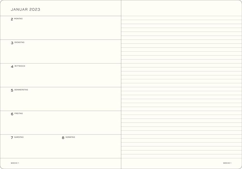 Leuchtturm1917 Kalender & Notizbuch 1 Woche auf 1 Seite 2025 Paperback B6+ Softcover, liniert
