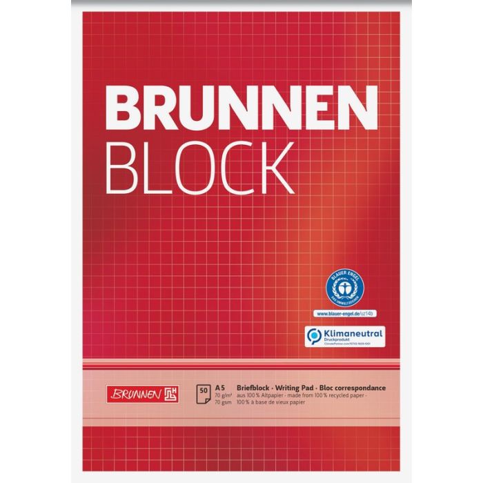 Brunnen Briefblock Recycling A5 kariert 70g rot 50 Blatt Brunnen Briefblock Recycling A5 kariert 70g rot 50 Blatt