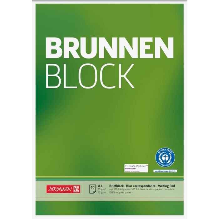 Brunnen Briefblock Recycling A4 unliniert 70g grün 50 Blatt Brunnen Briefblock Recycling A4 unliniert 70g grün 50 Blatt