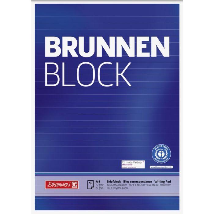 Brunnen Briefblock Recycling A4 liniert 70g blau 50 Blatt Brunnen Briefblock Recycling A4 liniert 70g blau 50 Blatt