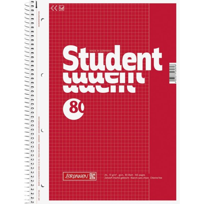 Brunnen Collegeblock Student A4 kariert mit Rand 80 Blatt Brunnen Collegeblock Student A4 kariert mit Rand 80 Blatt