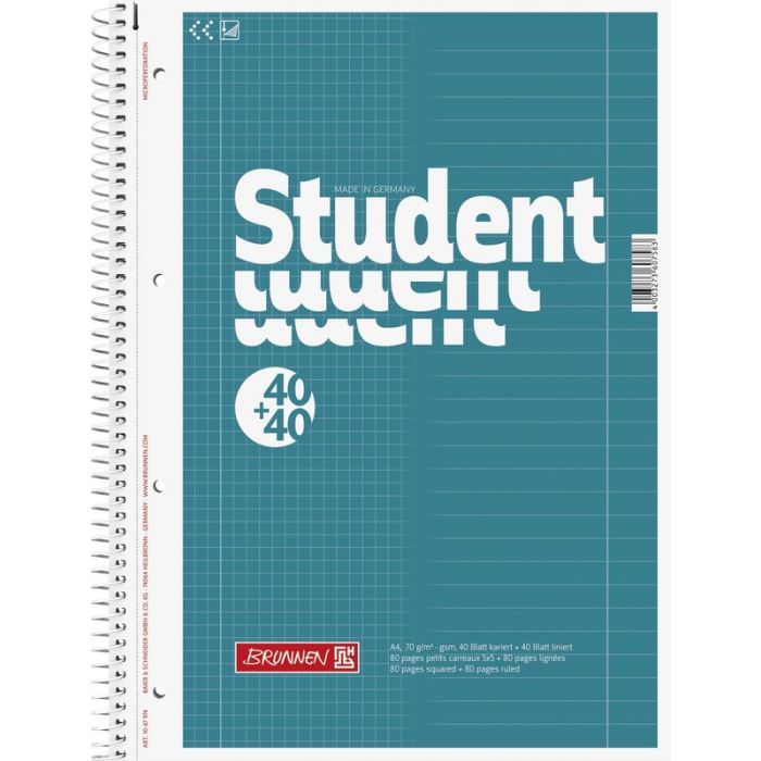 Brunnen Collegeblock Student A4 Duo kariert liniert petrol 40+40 Blatt Brunnen Collegeblock Student A4 Duo kariert liniert petrol 40+40 Blatt