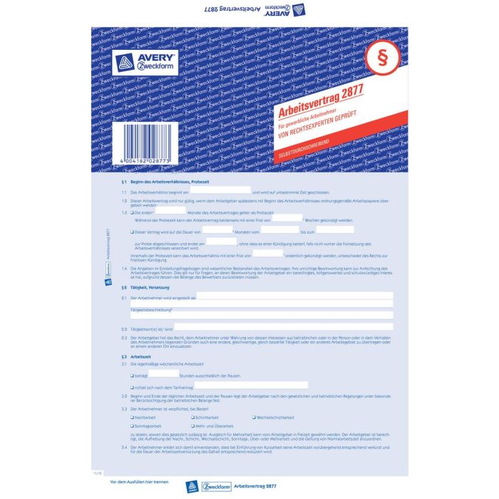 Avery Zweckform Arbeitsvertrag DIN A4 Avery Zweckform Arbeitsvertrag DIN A4