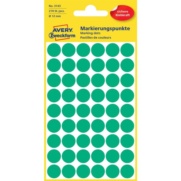 Avery Zweckform 3143 Markierungspunkte, Ø 12 mm, grün Avery Zweckform 3143 Markierungspunkte, Ø 12 mm, grün