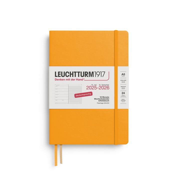 Leuchtturm1917 18 Monatskalender & Notizbuch 1 Woche auf 1 Seite 2026 Medium A5 Hardcover Rising Sun Liniert