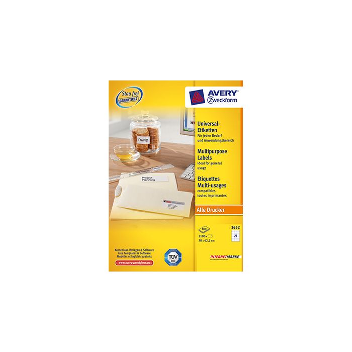 Avery Zweckform Universaletikett 70 x 42,3 mm (B x H), weiß, 2.100 Etik./Pack. Avery Zweckform Universaletikett 70 x 42,3 mm (B x H), weiß, 2.100 Etik./Pack.