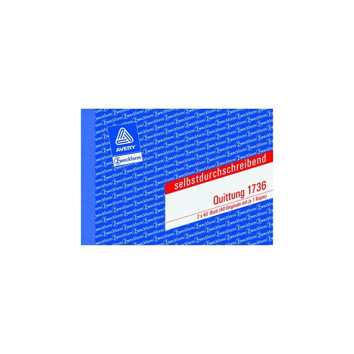 Avery Zweckform Quittung DIN A6 quer, selbstdurchschreibend, 1 Durchschlag, 2 x 40 Bl. Avery Zweckform Quittung DIN A6 quer, selbstdurchschreibend, 1 Durchschlag, 2 x 40 Bl.
