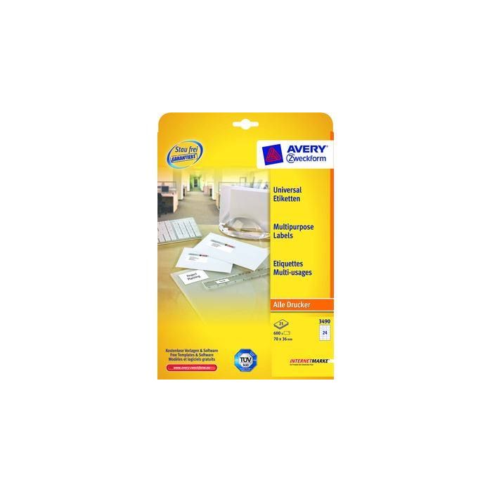 Avery Zweckform Universaletikett 70 x 36 mm (B x H), weiß, 600 Etik./Pack. Avery Zweckform Universaletikett 70 x 36 mm (B x H), weiß, 600 Etik./Pack.