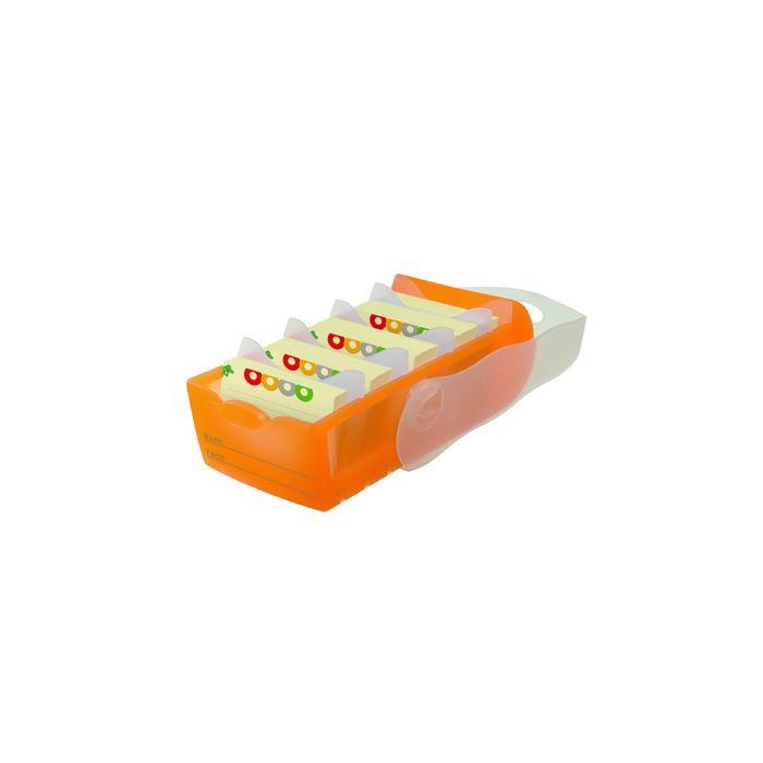 HAN Karteikasten CROCO, für: DIN A8, max. 500 Karten, 9,7 x 6,7 x 19,1 cm (B x H x T), 5 Stützplatten, Polypropylen, orange-transluzent HAN Karteikasten CROCO, für: DIN A8, max. 500 Karten, 9,7 x 6,7 x 19,1 cm (B x H x T), 5 Stützplatten, Polypropylen, orange-transluzent