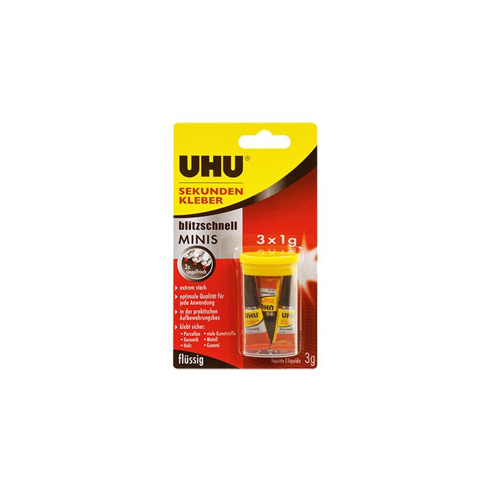 UHU® Sekundenkleber blitzschnell MINIS, 3 x 1 g UHU® Sekundenkleber blitzschnell MINIS, 3 x 1 g