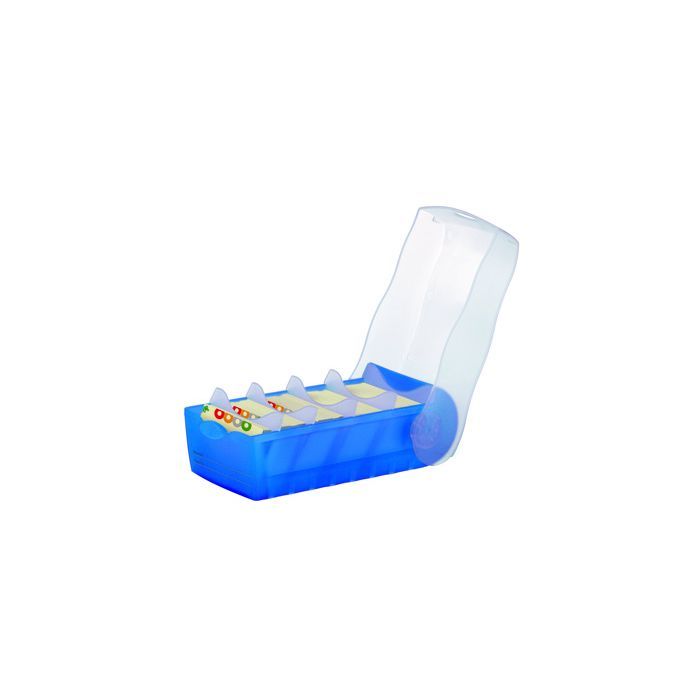 HAN Karteikasten CROCO, für: DIN A8, max. 500 Karten, 9,7 x 6,7 x 19,1 cm (B x H x T), 5 Stützplatten, Polypropylen, blau-transluzent