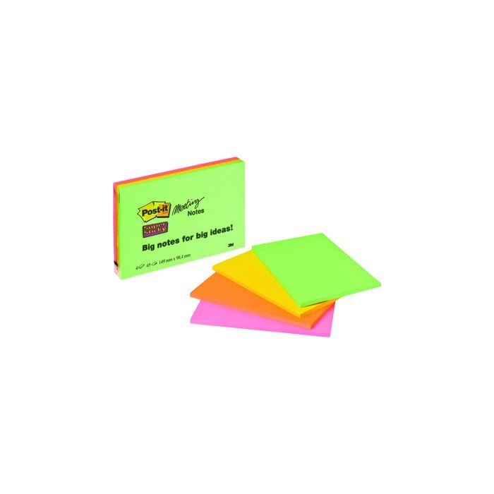 Post-it® Haftnotiz Meeting Notes, 149 x 98,4 mm (B x H), neongrün, neonpink, neonorange, neongelb, 45 Bl./Block, 4 Block/Pack. Post-it® Haftnotiz Meeting Notes, 149 x 98,4 mm (B x H), neongrün, neonpink, neonorange, neongelb, 45 Bl./Block, 4 Block/Pack.