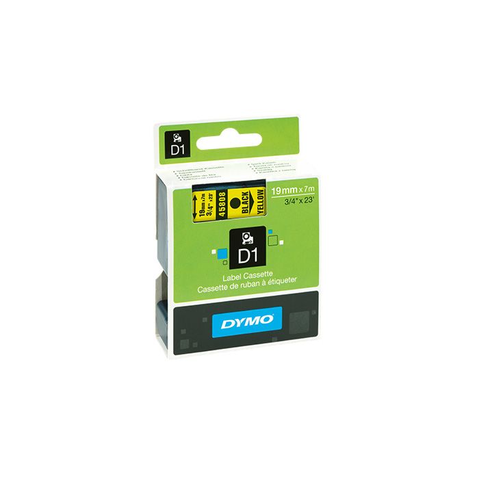 DYMO® Schriftbandkassette D1, 19 mm x 7 m (B x L), laminiert, Farbe des Schriftbandes: gelb, Druckfarbe: schwarz DYMO® Schriftbandkassette D1, 19 mm x 7 m (B x L), laminiert, Farbe des Schriftbandes: gelb, Druckfarbe: schwarz