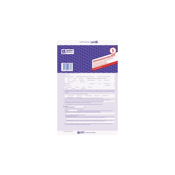 Avery Zweckform Mietvertrag DIN A4, selbstdurchschreibend, 1 Durchschlag, 5 x 4 Bl. Avery Zweckform Mietvertrag DIN A4, selbstdurchschreibend, 1 Durchschlag, 5 x 4 Bl.