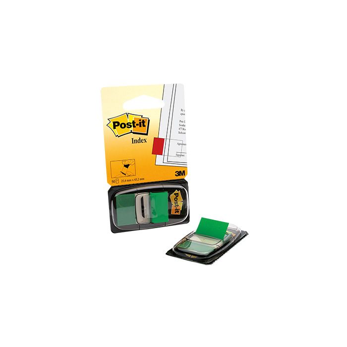 Post-it® Haftstreifen Index Standard, Polyester, grün, Spender mit 50 Bl.