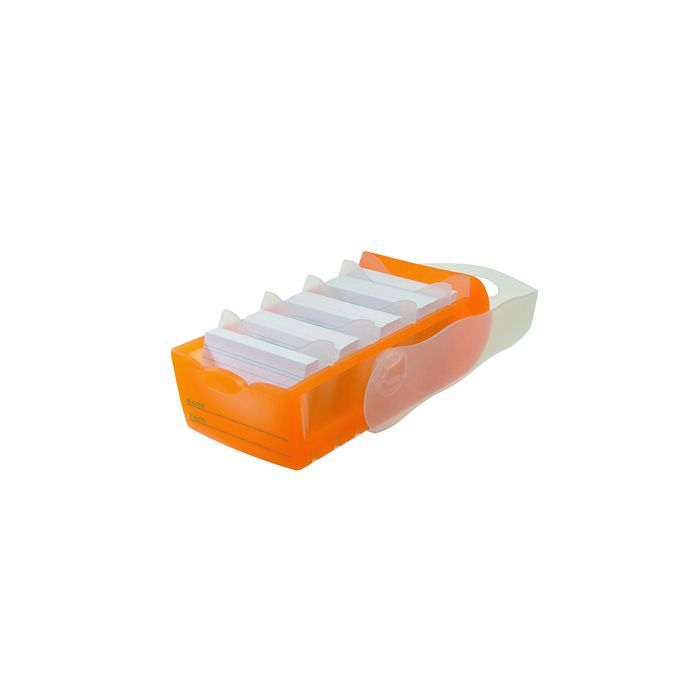 HAN Karteikasten CROCO, für: DIN A7 quer, max. 900 Karten, 12,1 x 8,5 x 24,6 cm (B x H x T), 5 Stützplatten, Polypropylen, orange-transluzent HAN Karteikasten CROCO, für: DIN A7 quer, max. 900 Karten, 12,1 x 8,5 x 24,6 cm (B x H x T), 5 Stützplatten, Polypropylen, orange-transluzent
