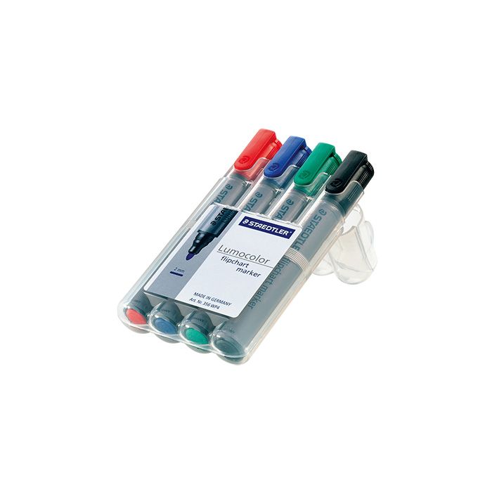 STAEDTLER® Flipchartmarker Lumocolor®, Rundspitze, 2 mm, rot, blau, grün, schwarz, nachfüllbar, 4 St./Pack.